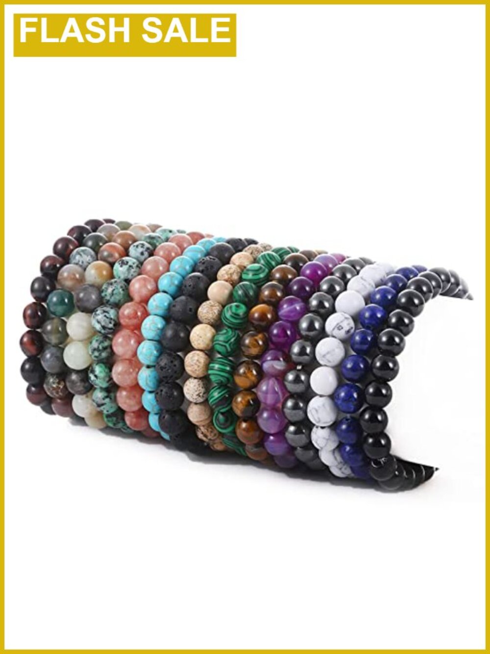 15 PCS 8mm Semi-Precious Gemstone Beaded Bracelets Set Unisex Stretch